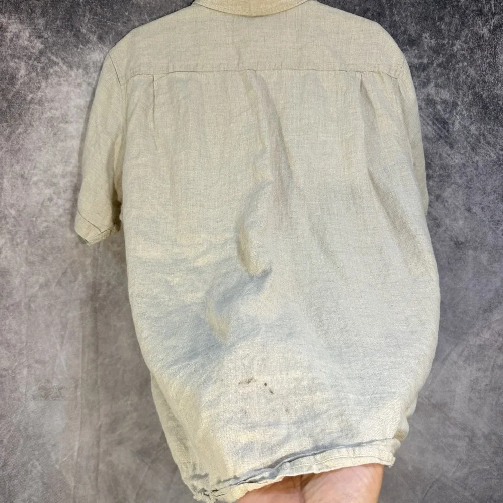 Sean Jean Linen Short Sleeve Button Shirt Beige 2XL Casual Breathable Wear‎